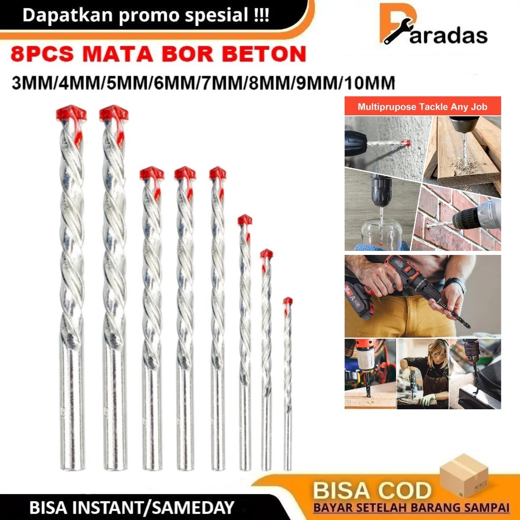 JLD Mata Bor Beton Dinding set 5pcs / 8pcs 3-10mm Mata Bor Beton Bor Tembok Mata Bor Set Lengkap