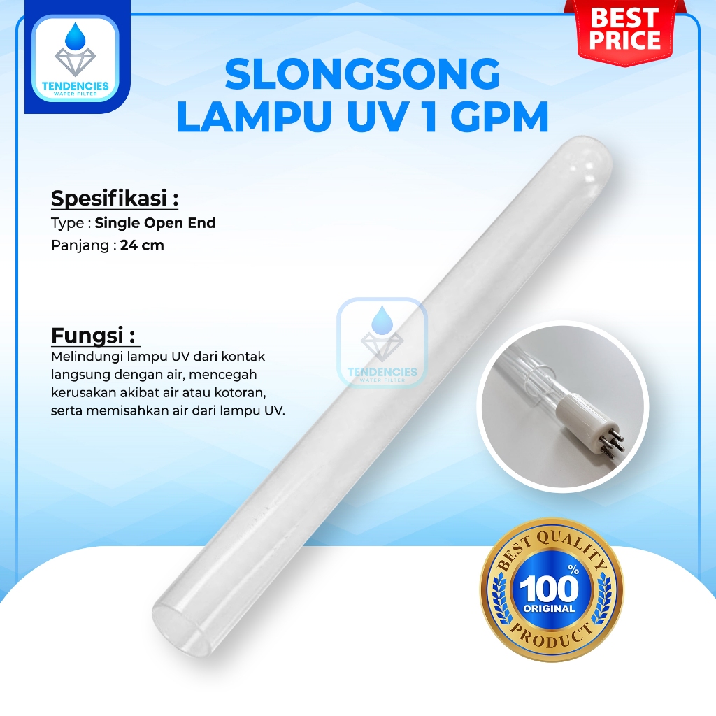 Slongsong Lampu UV 1GPM Quartz Mesin RO Sistem UV Air Minum Rumah Tangga Depot Filter Sterilisasi
