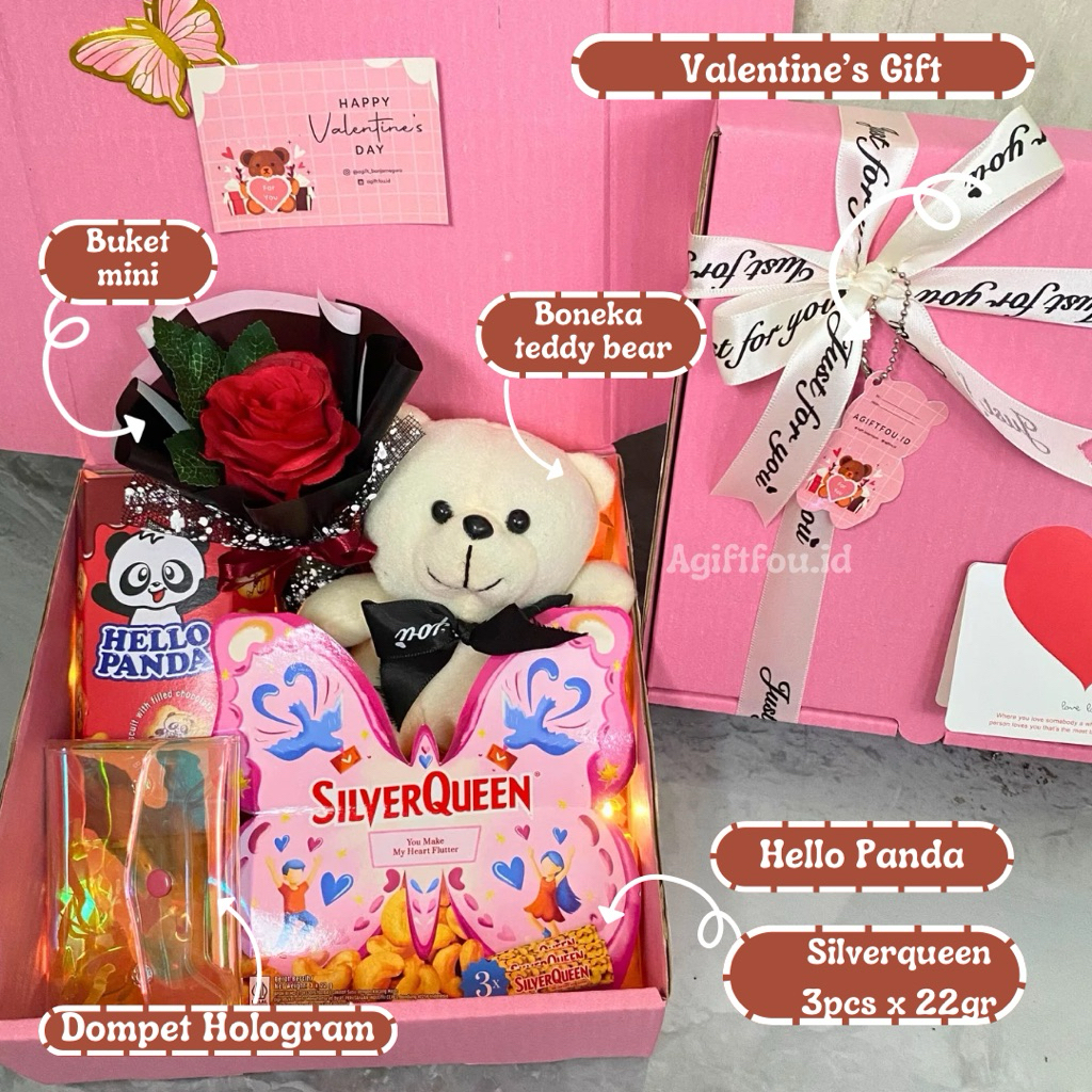 READY STOCK | Valentine Gift Kado Ulang Tahun Cewek | Hampers Coklat Silverqueen | Hampers Ulang Tah