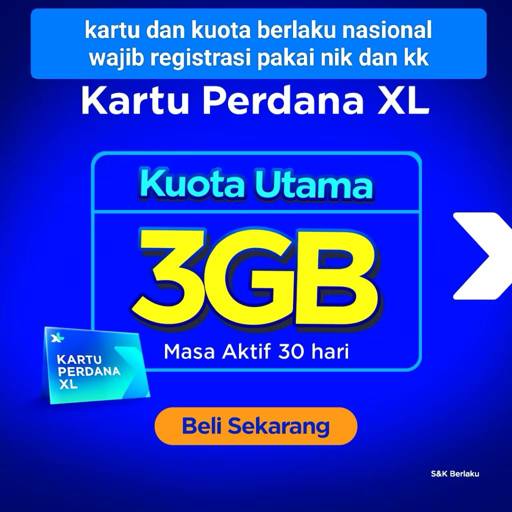 Kartu Perdana XL 3GB (NASIONAL)masa tunggu 15/01/2027|||panjang