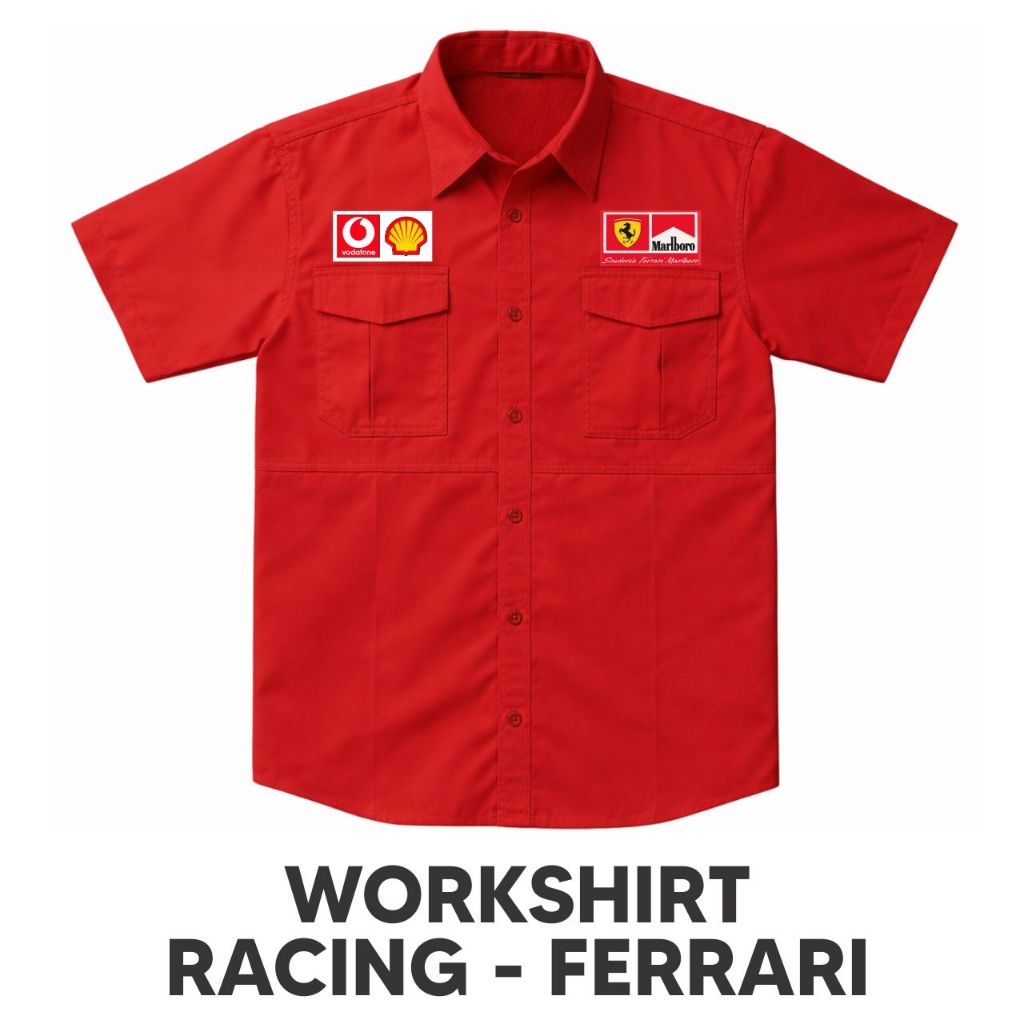 Kemeja Workshirt Racing Ferrari | Baju Bengkel Otomotif Premium