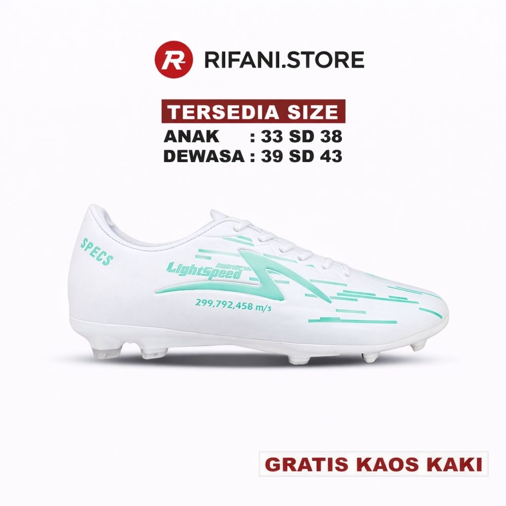 TERBARU Sepatu Bola Anak Dewasa Specs Light Speed Reborn Grade Original - PUTIH HIJAU SKY