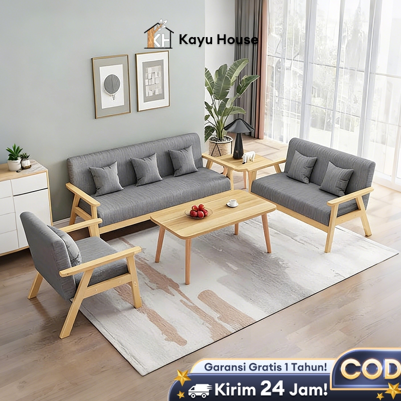 Sofa Sofa Ruang Tamu Kursi Tamu Santai Sofa Bed 3/2/1 Seater Kayu Solid Sofa Empuk Sofa Santai