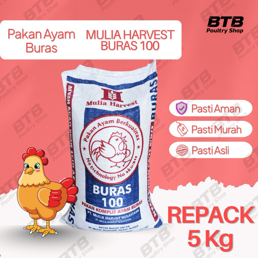 MULIA HARVEST BAS Buras 100 Pakan Ayam Pur Ayam Repack 5Kg 1Kg