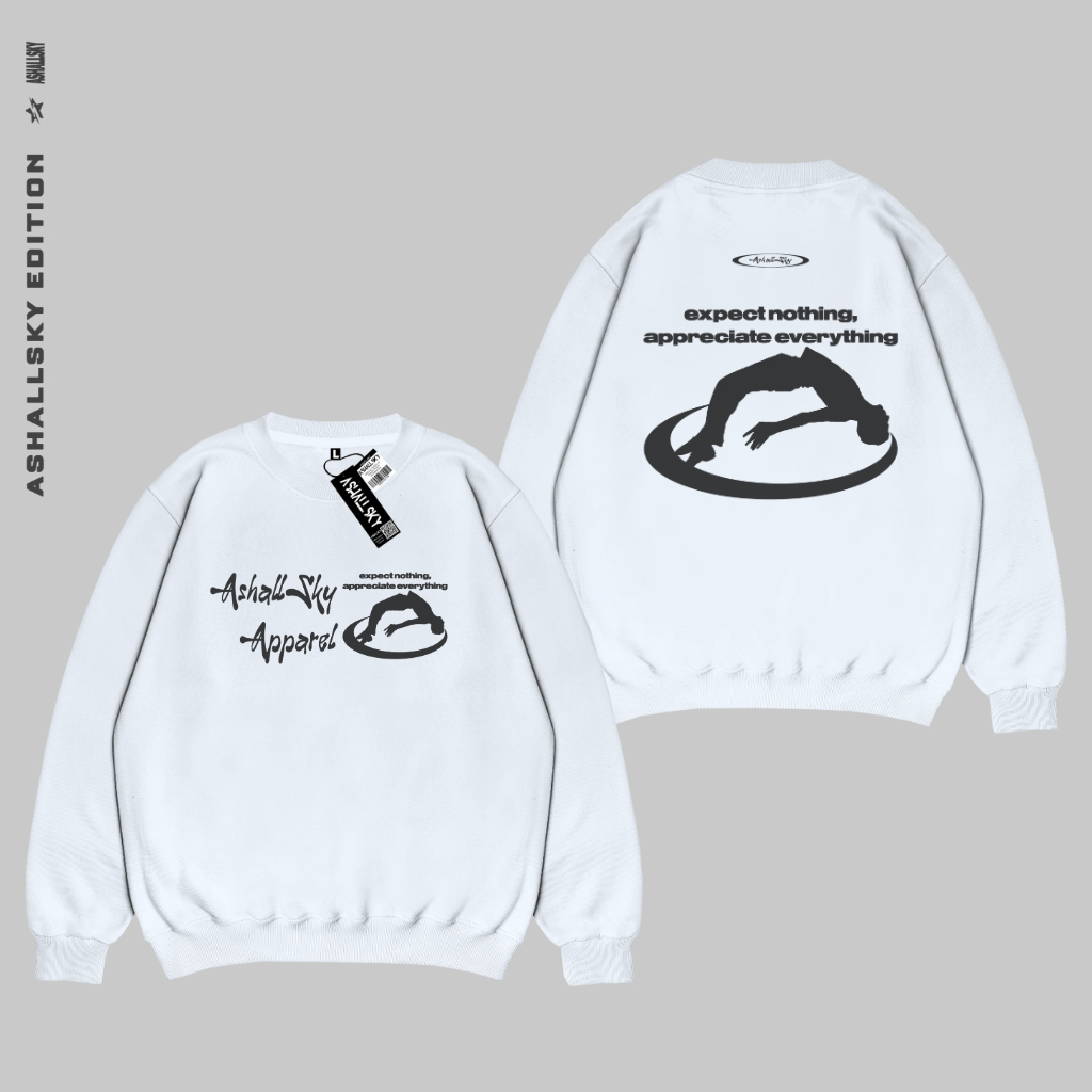 Ashall Store Crewneck Black Expect Nothing White Cotton Fleece Unisex Street Wear