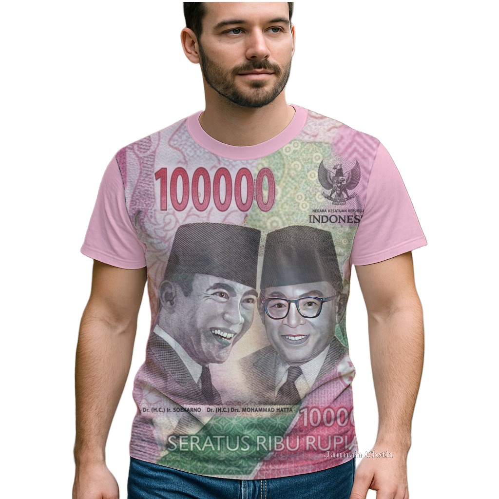 Kaos Unik Gambar Uang Seratus Ribu Rupiah Printing - Unisex