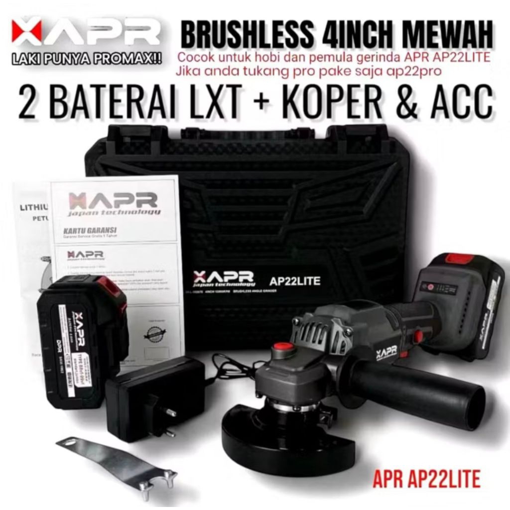 GERINDA BATERAI APR AP22 LITE 4 INCH 1200 RPM BRUSHLESS ANTI PANAS ANTI AIR GARANSI RESMI 5 TAHUN