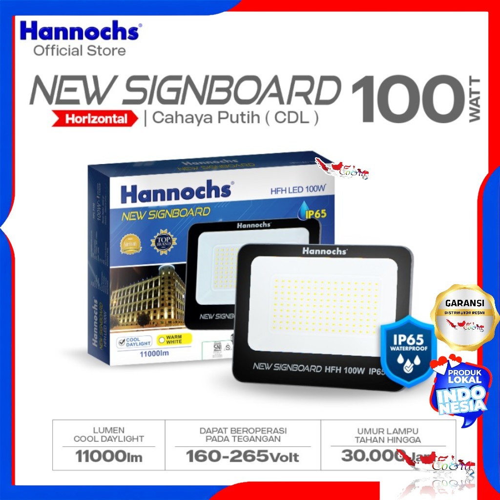 Hannochs Lampu Sorot 100W Cahaya Putih/Kuning LED Flood Light New Signboard Hannochs 100Watt
