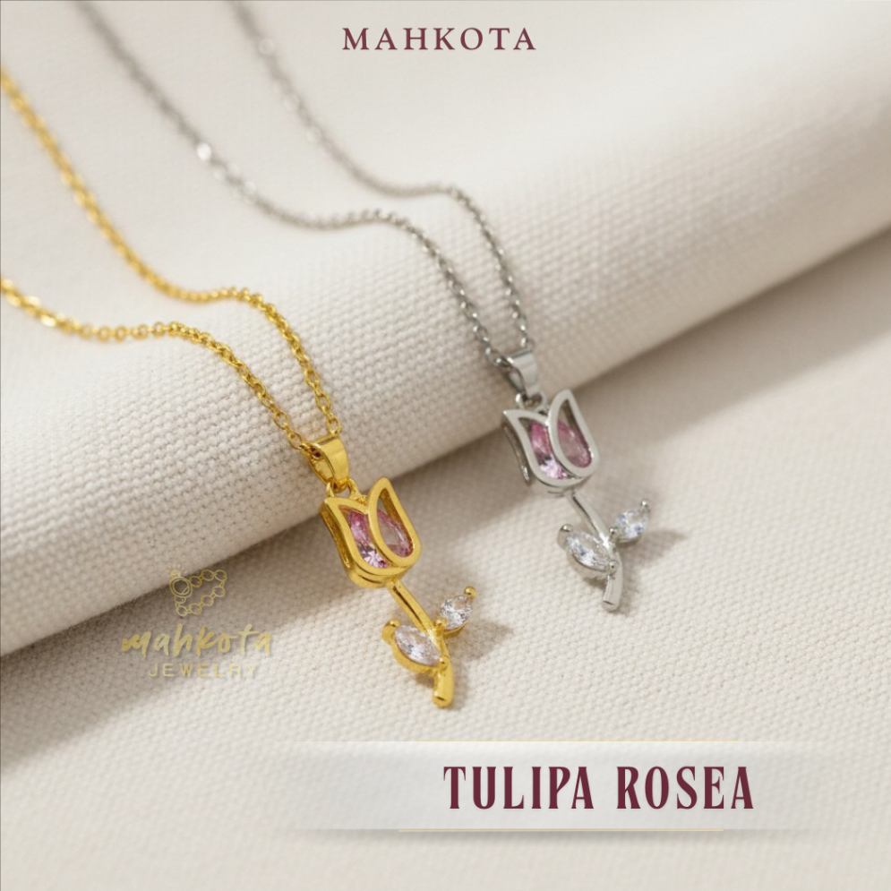 K17 Kalung Wanita Korean 6 Lapis Pelapisan Emas 18KGP • Liontin Bunga Mawar 2 Varian Warna • Anti Ka