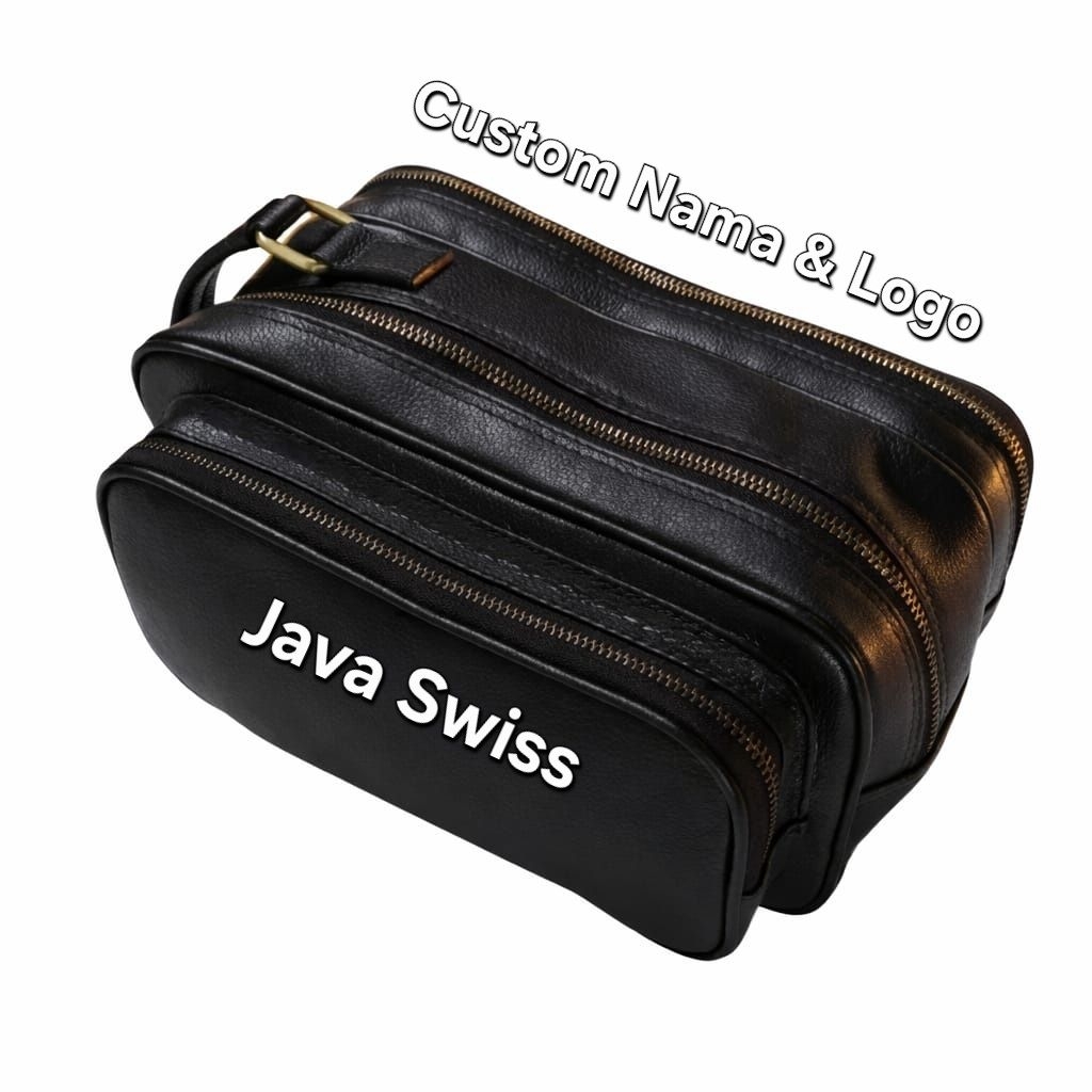 Tas Tangan Pria Kulit Asli Motif Kulit Jeruk Hitam Polos - Tas Toiletries Tas Tangan Kulit Pria Cust