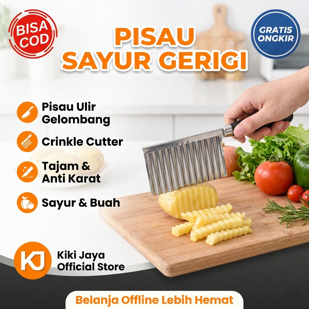 [KIKI] Pisau Ulir Gelombang Stainless Steel Tajam Anti Karat Pemotong Gerigi Sayur Kentang Wortel Ti
