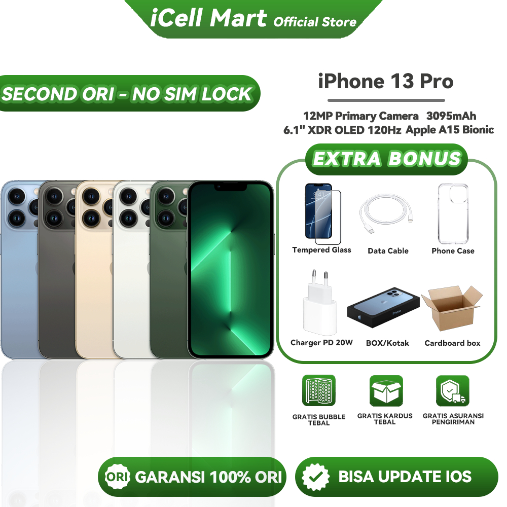 iPhone 13 Pro Second Original Inter Fullset | 128GB 256GB| LCD Ori | iCloud Aman | Like New Mulus