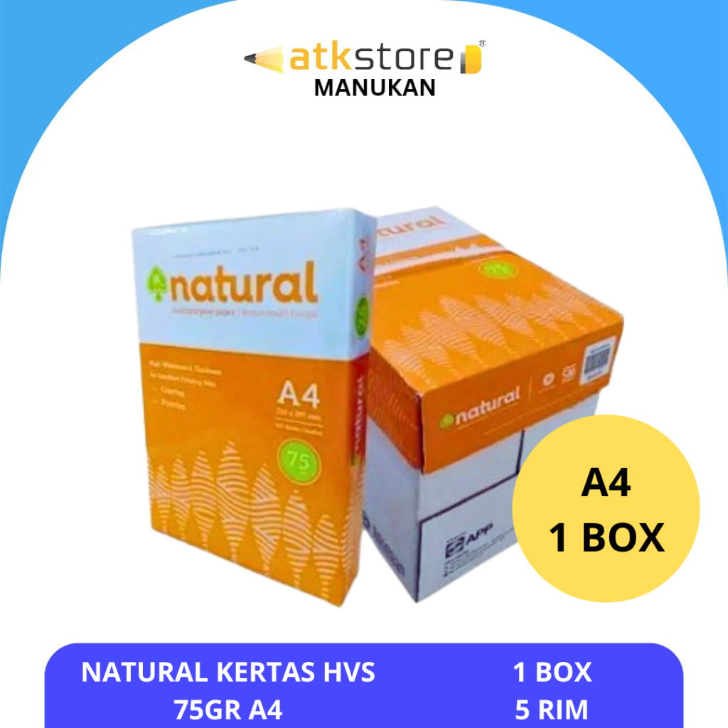 Kertas HVS Natural A4 75 GSM – 1 Box (5 RIM) | HVS NATURAL