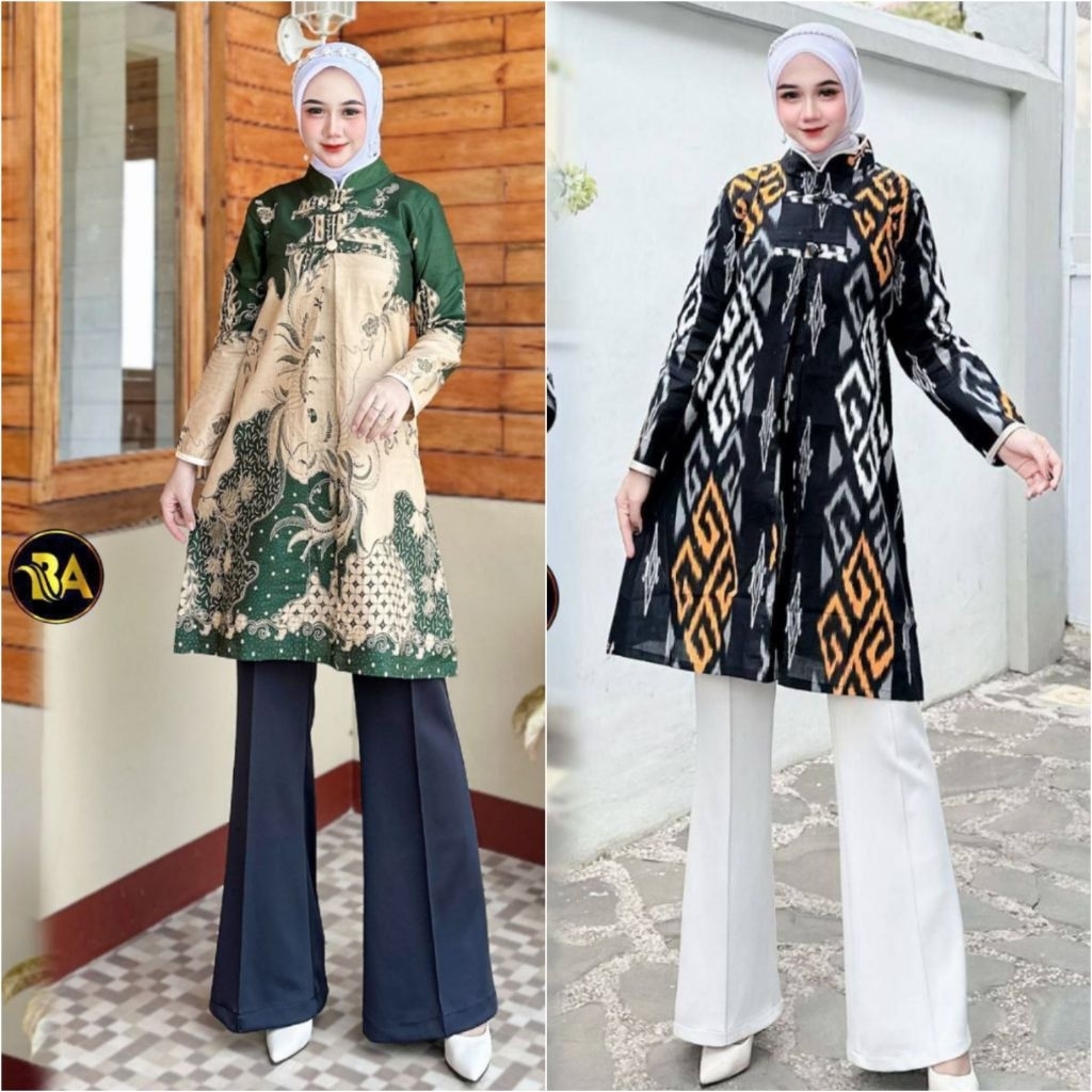 Baju Batik Tunik Wanita Modern Adem dan Nyaman, Tunik Batik Hijab/ non Hijab, Tunik Katun Jumbo, Bat