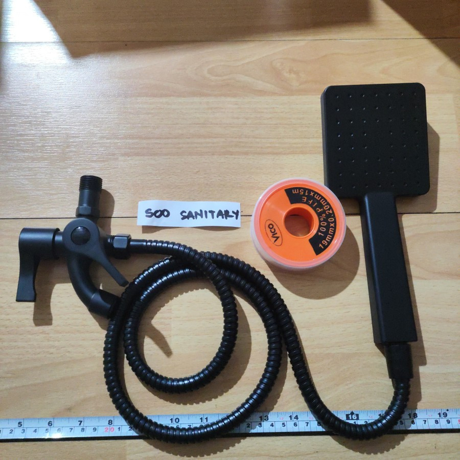 [ Paket Shower ] Hitam Dof dan Kran - Shower + Kran Double + Seal Tape + bracket shower hitam