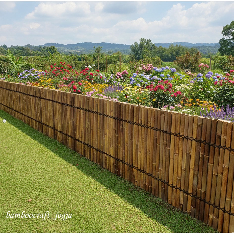 pagar bambu hitam belah 100x100 cm