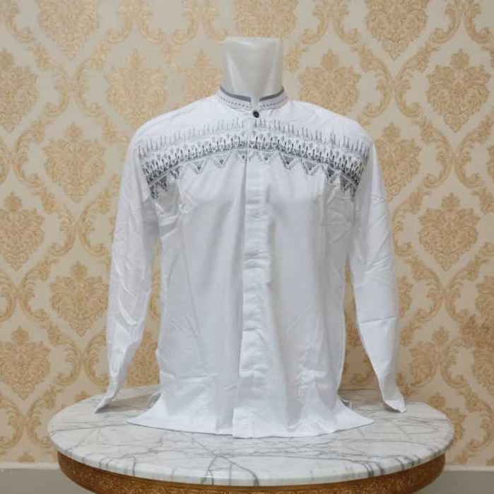 AZZAHRAN Baju Taqwa Koko Busana Muslim Pria Putih Lengan Panjang- Bahan Dingin, Halus, Premium, Term