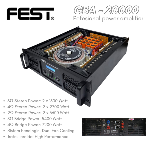POWER AMPLIFIER FEST GBA20000 CLASS GB GBA 20000 GARANSI ORIGINAL | Ampli Sound System Lapangan