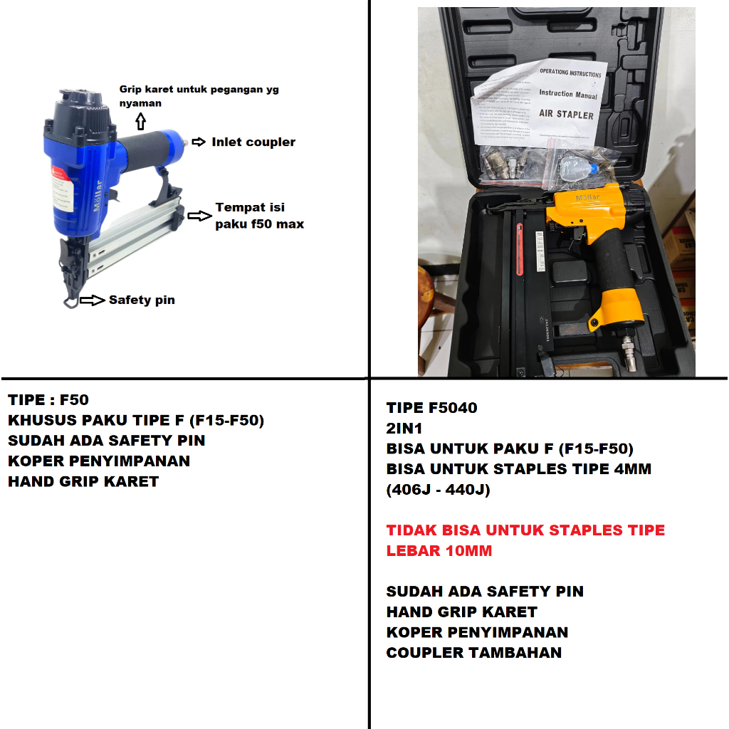 Mollar F50 AIR NAILER / F5040 2in1 Paku tembak Alat tembak paku tenaga angin Kompresor