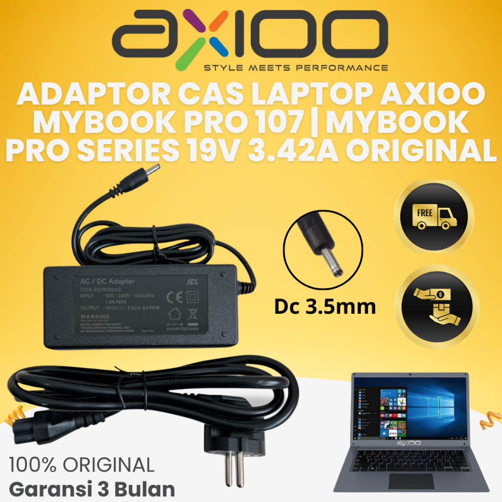 ADAPTOR CAS LAPTOP AXIOO MYBOOK PRO 107 | MYBOOK PRO SERIES 19V 3.42A ORIGINAL GARANSI 3  BULAN