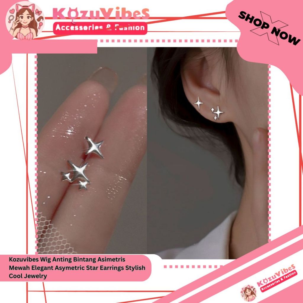 Kozuvibes Anting Bintang Asimetris Mewah Elegant Asymmetric Star Earrings Stylish Cool Jewelry (Gold)