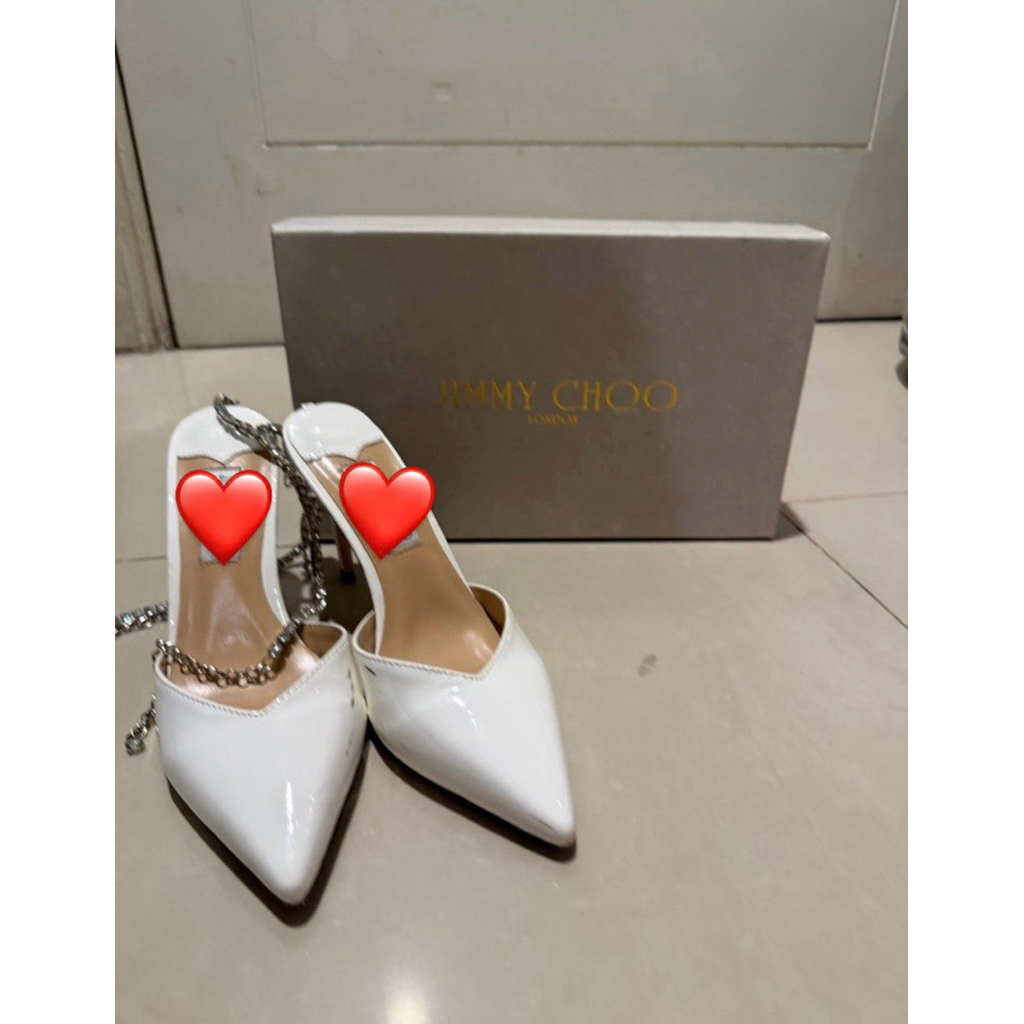JC Saeda in White Patent with Chrystal Chain Size 37 not studio luxco mm luxe mmluxe hide luxury mad
