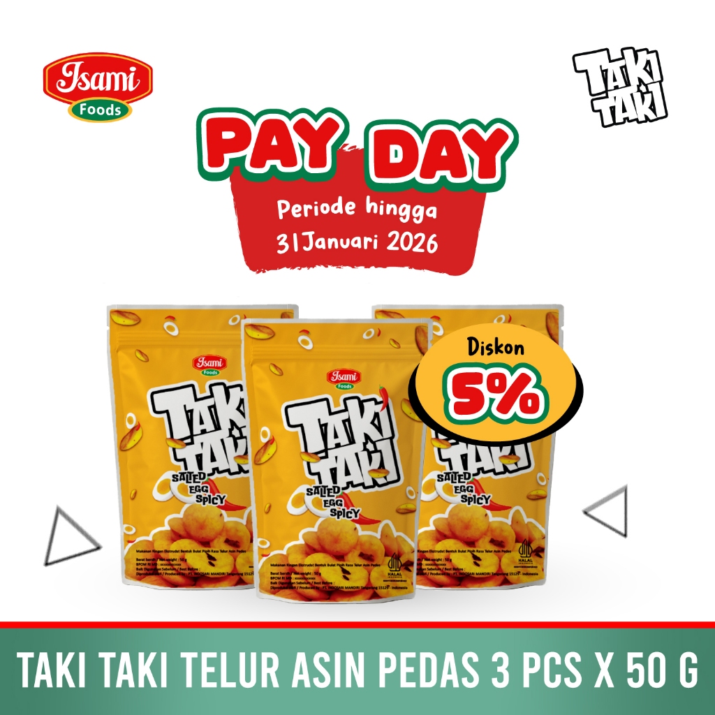 [ISAMI FOODS] Cemilan Pedas Taki Taki Salted Egg Spicy 50 gr x 3 pcs