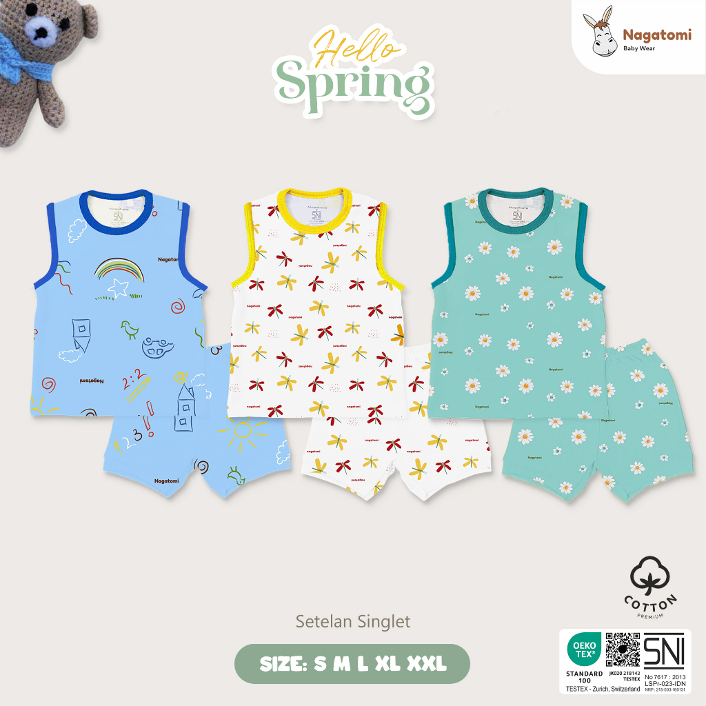 NAGATOMI - Setelan Baju Anak Kutung Celana Pendek Hello Spring
