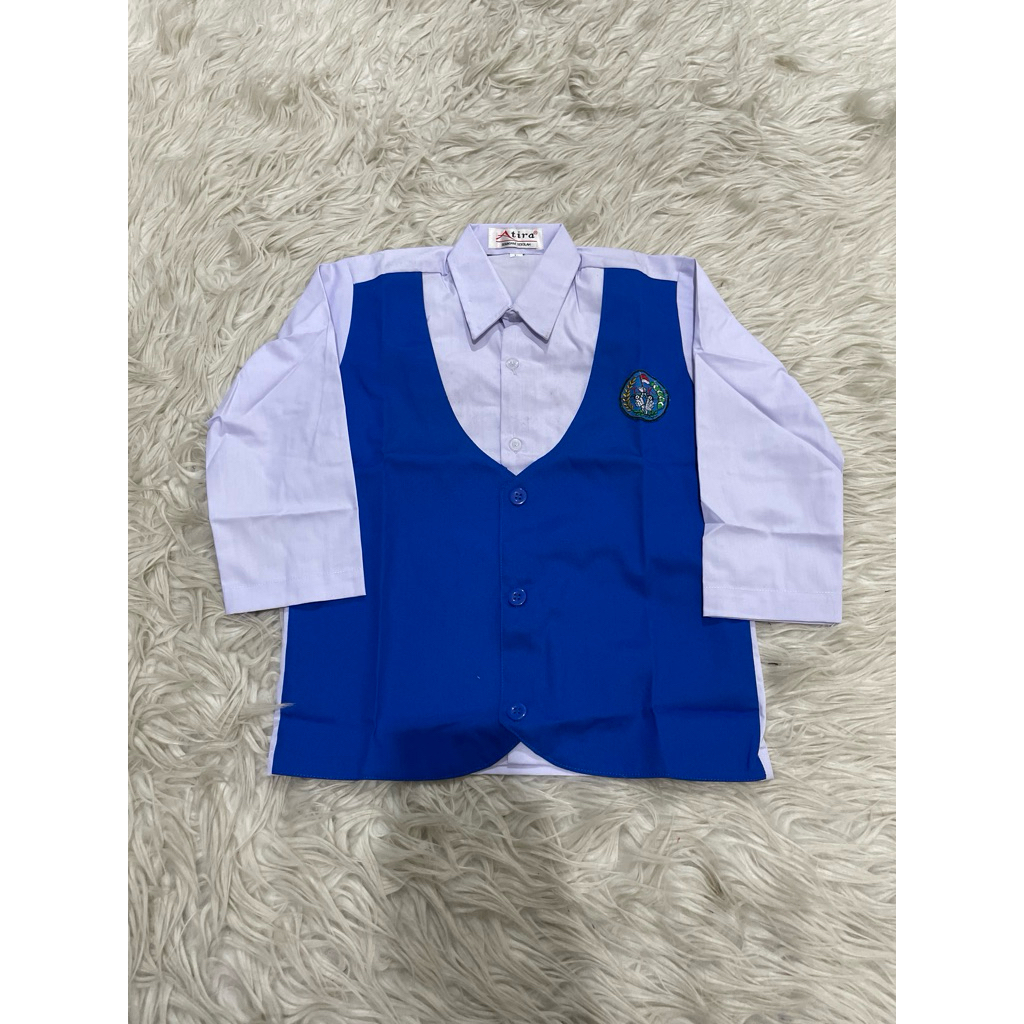 (Obral 2091) Kemeja rompi TK biru putih bahan seragam
