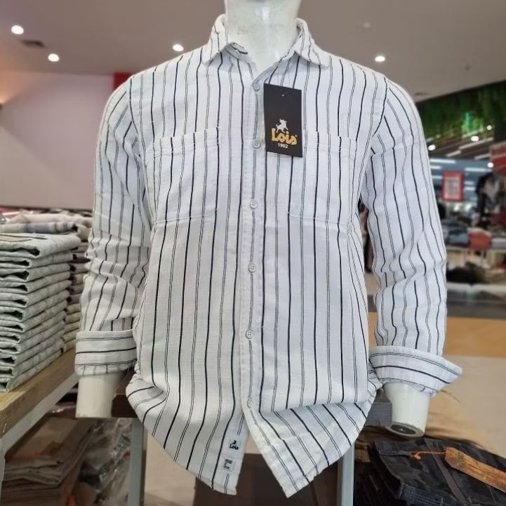 lois jeans kemeja pria lengan panjang slimfit 007 white