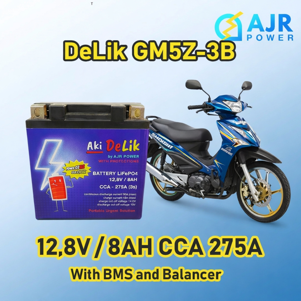 De Lik ACCU AKI CADANGAN Emergency MOBIL Lithium LiFePo4 AJR POWER 12V 12,8V 8AH BMS dan BALANCER CC