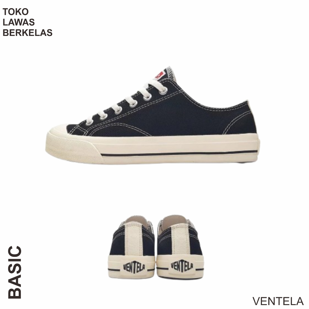 Sepatu Ventela Basic Black Natural  Low Cut - Ventela Shoes Hitam Putih Series Basic Black White