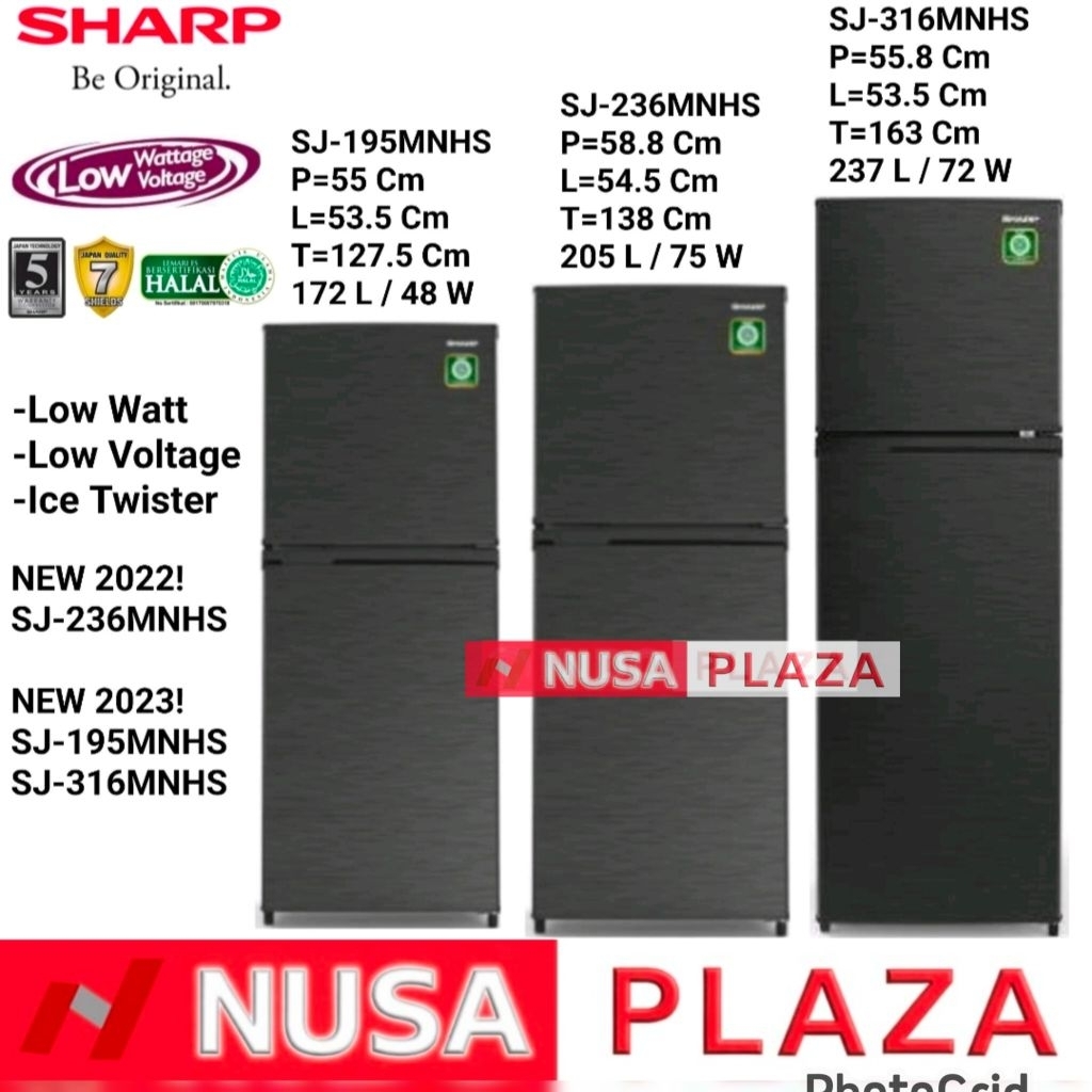 KULKAS SHARP 2 PINTU LOW WATT MNHS SERIES (KHUSUS MEDAN)