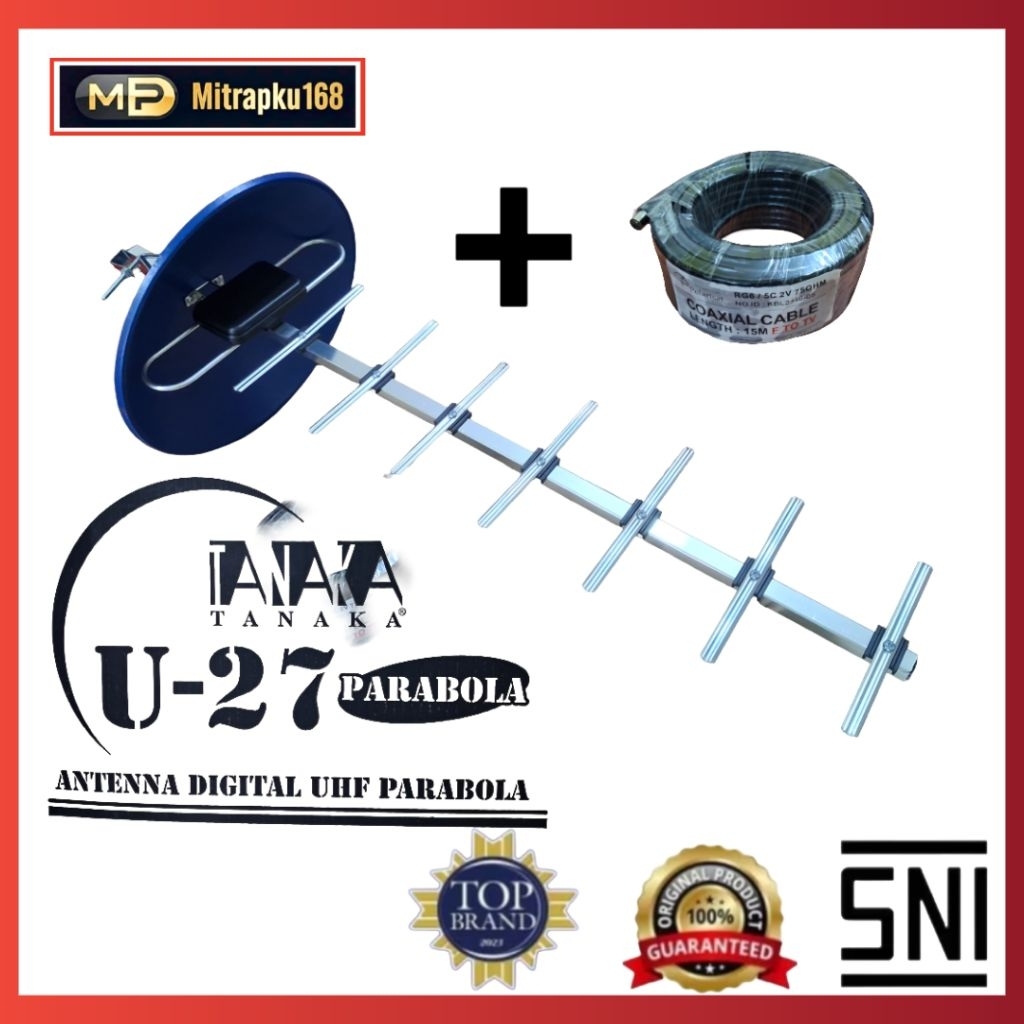 Antena TV Digital Tanaka U-27 Parabola Antena Digital UHF Parabola Tanaka Kabel 15 Meter