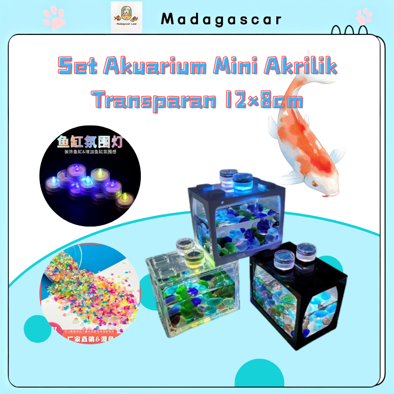 [MADA]Set Akuarium Mini Akrilik Transparan 12×8cm, Beberapa Kombinasi Dunia Air yang Dapat Disesuaik