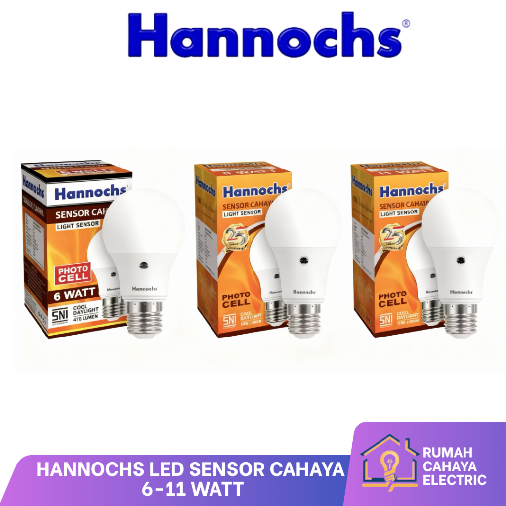 HANNOCHS Light Sensor Cahaya 6-11 Watt Hannochs - Lampu LED Sensor Cahaya Otomatis
