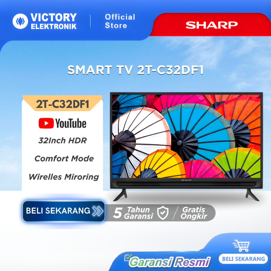 SHARP TV 32 Inch 2T-C32DF1I Smart TV ,Netflix ,Youtube , Easy Smart TV SERIES TERBAIK