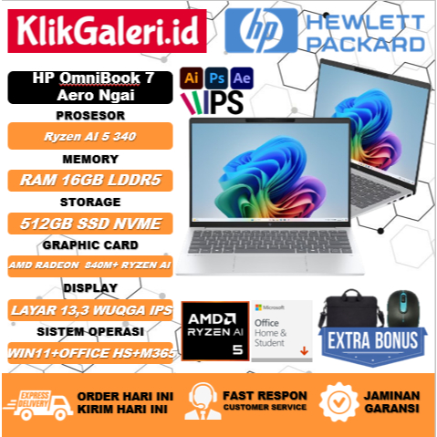 Laptop Tipis HP OmniBook 7 Aero NGAI Ryzen AI 5 340 512GB SSD WUXGA IPS 100% sRGB Win11 OHS Original