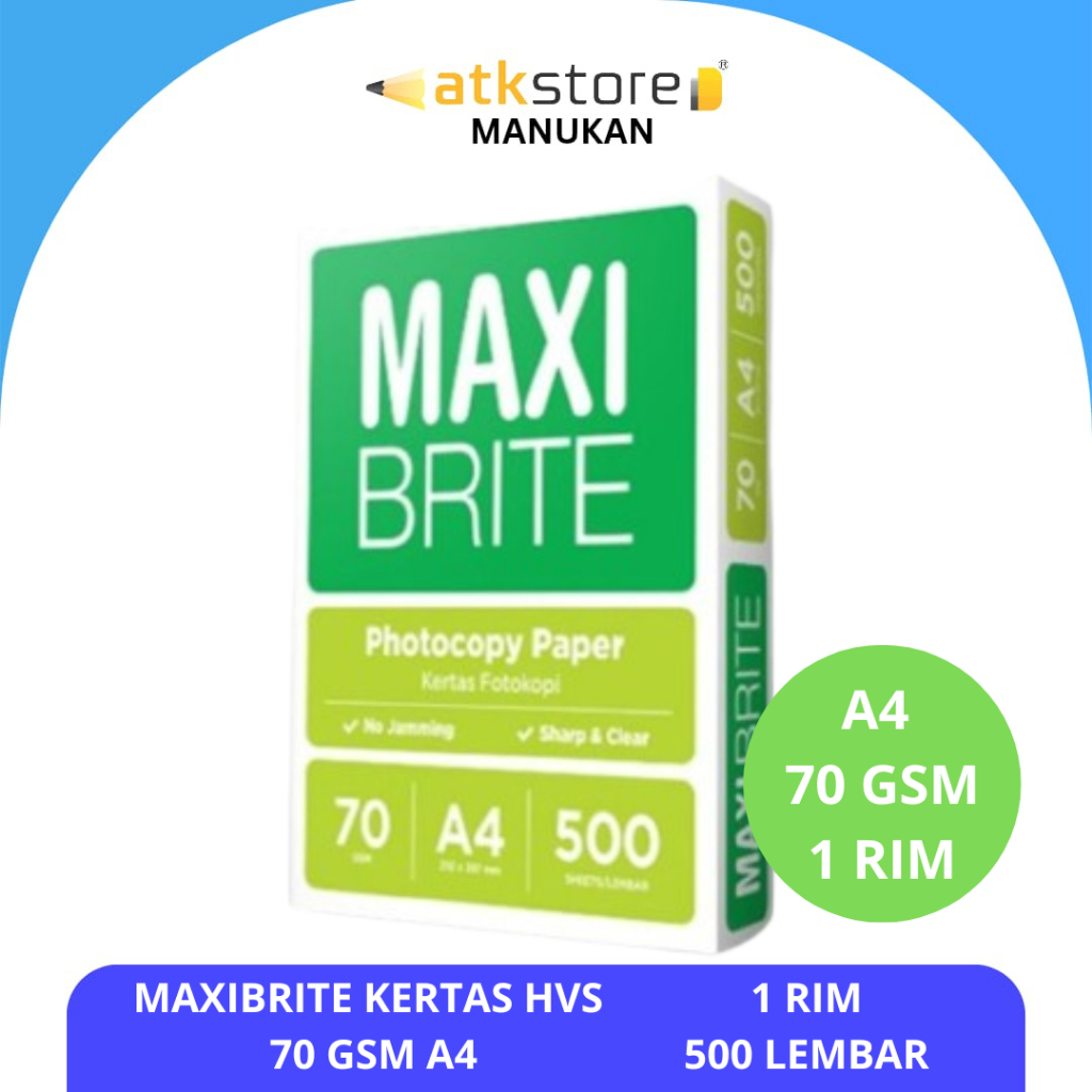 [1 RIM] Kertas HVS MAXIBRITE A4 70 Gsm 1 RIM / 500 Lembar Kertas HVS / Fotocopy