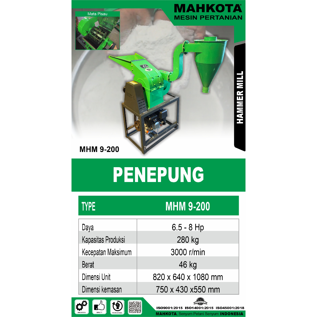 Mesin Penepung Mahkota Mesin Penggiling Sekam Mahkota MHM 9-200/ MHM 9-300
