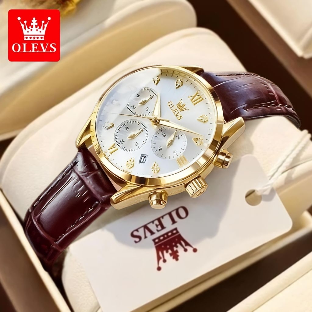 OLEVS Jam Tangan Wanita Anti Air Original Kulit Chrono Aktif Mewah Fashion Elegan Women Watch 5523