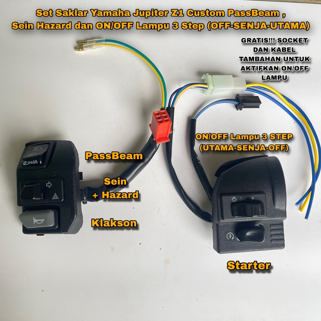 SET HOLDER SAKLAR KIRI KANAN PNP JUPITER Z1 VARIASI CUSTOM PASS BEAM SEIN HAZARD ON OFF LAMPU 3 STEP