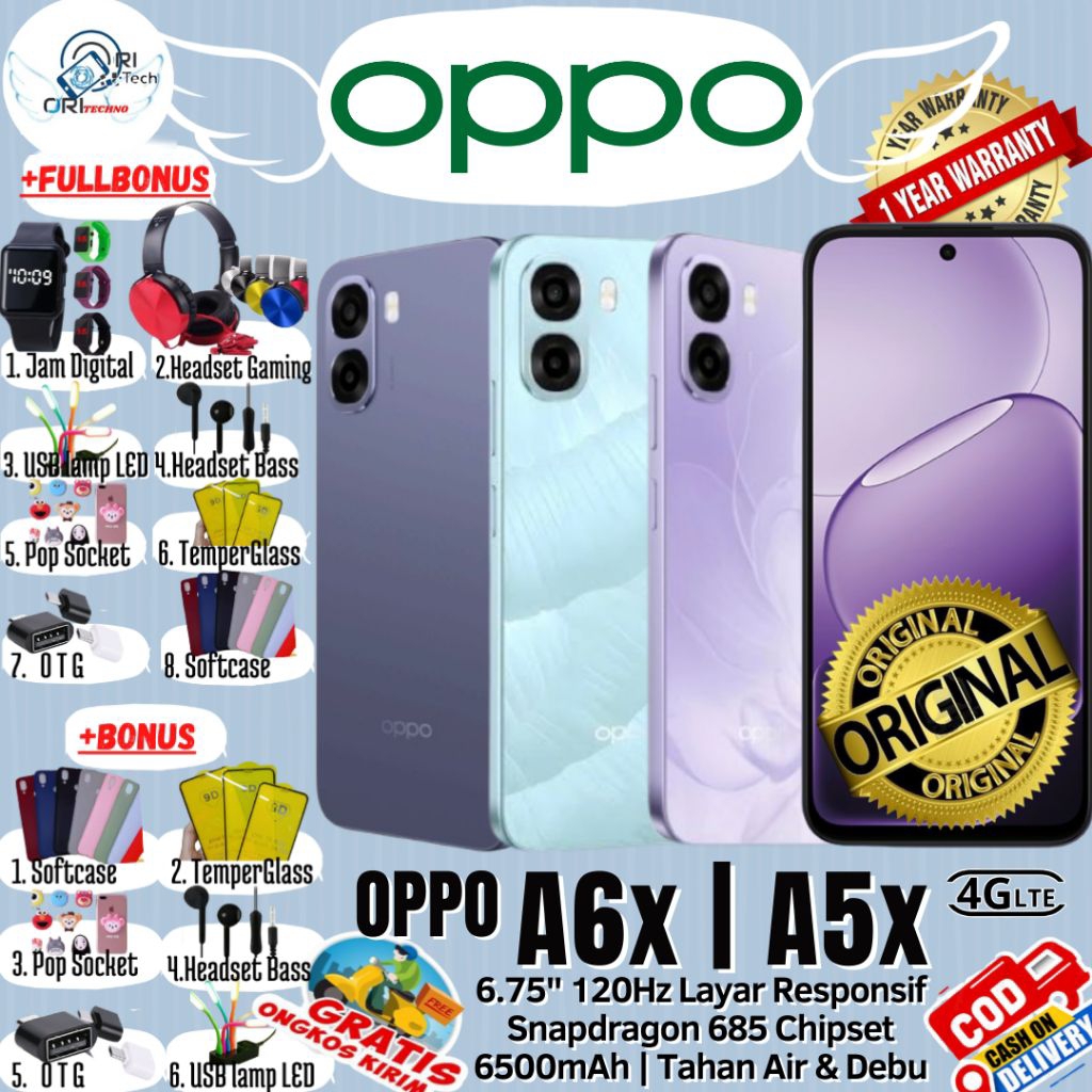 OPPO A6x | OPPO A5x 8/128 - 6/256 - 4/128 - 4/64 Ram UpTo 16GB Layar 120Hz Ultra Responsif 100% ORI 