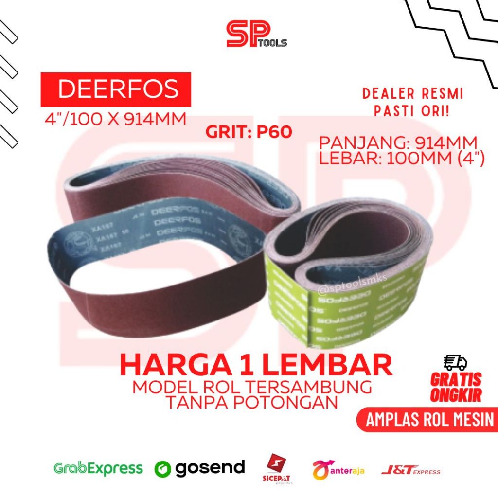 KERTAS AMPLAS MESIN BELT SANDER 4" 100MM X 914MM GRIT 60 DEERFOS