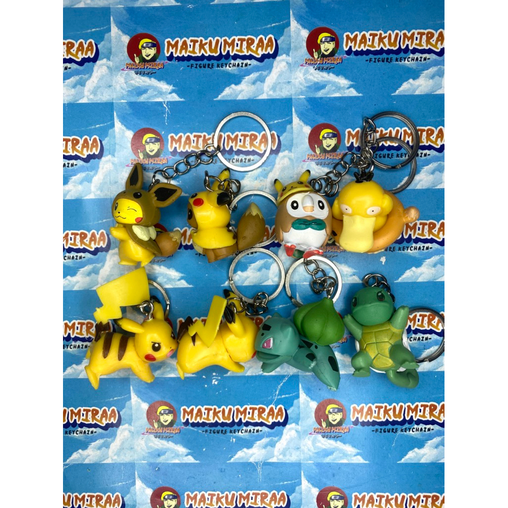 Figure keychain / gantungan kunci figure Pokemon eve Rowlet psyduck bulbasaur squirtle