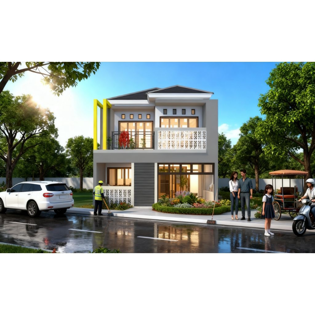 Paket desain rumah 2lantai. jasa desain rumah 3D. Rumah ukura 6x10(2 lantai)