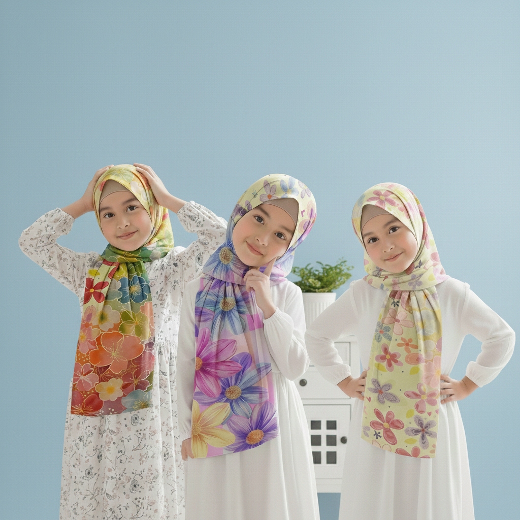 Jilbab pashmina anak jersey fullprinting umur 2-8 tahun