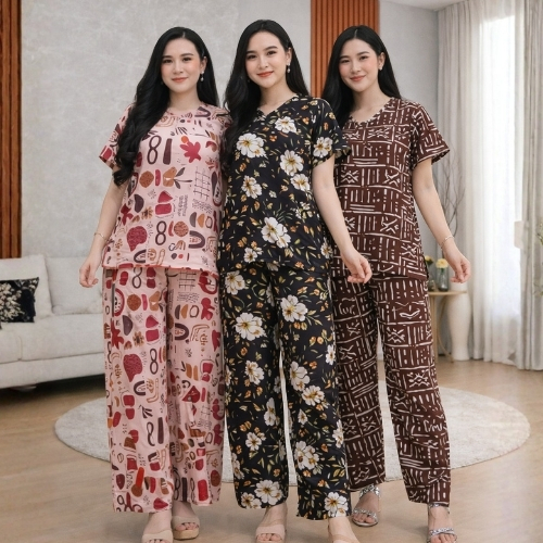 stelan batik kencana ungu stelan batik panjang stelan batik busui lengan pendek stelan baju tidur st