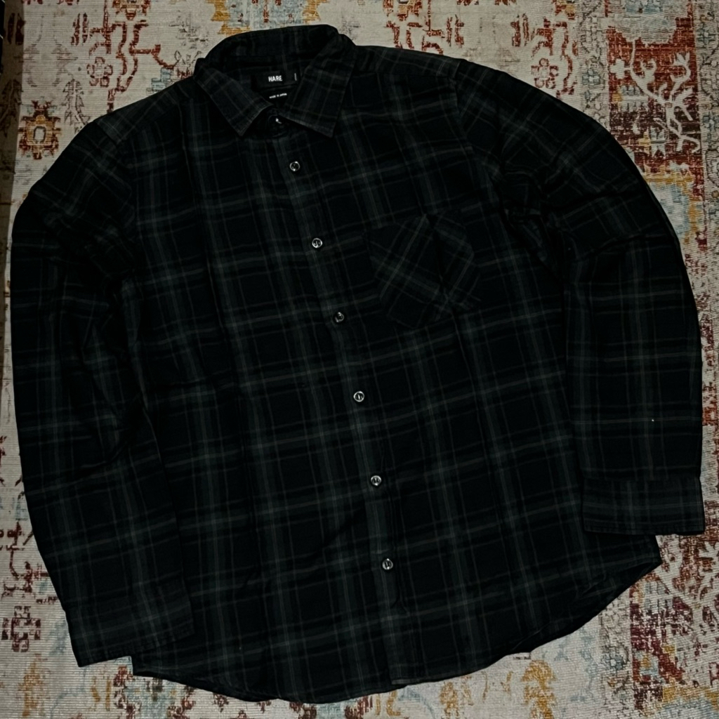 Flannel Shirt Hare made in Japan Green Black