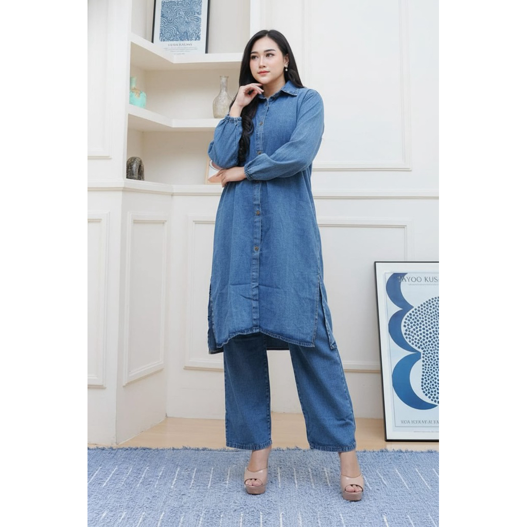 Jamiea Set Jeans Kulot Jeans Wast / One Set Jeans Kulot Dan celana jeans Setelan Celana Baju